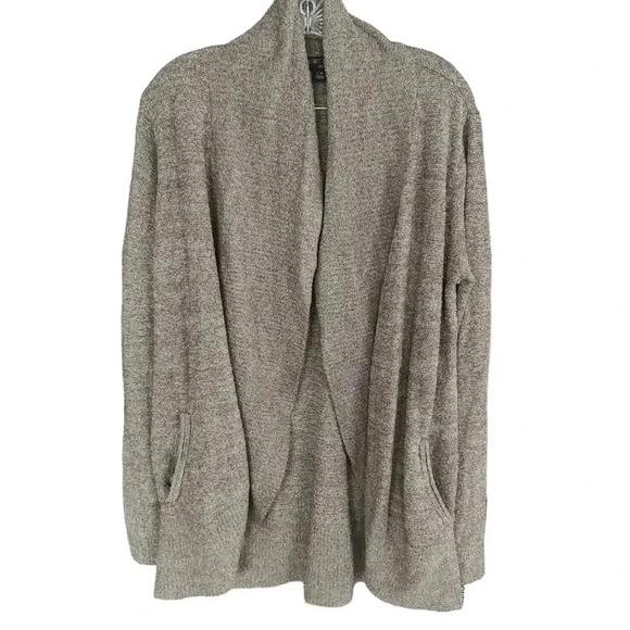 Barefoot Dreams CozyChic Lite Circle Cardigan Cocoa Pearl Heather Sweater - Picture 2 of 4